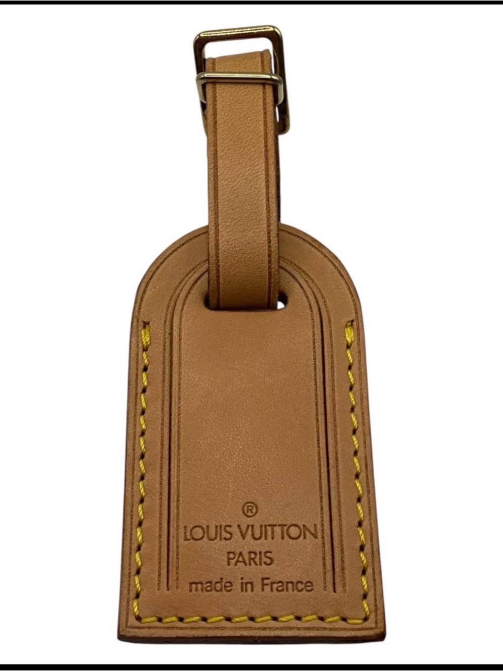 Louis Vuitton Tan Leather Key Tag with Yellow Stitching